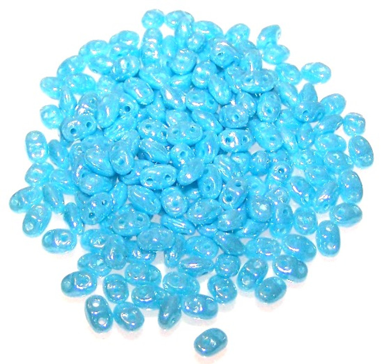 MiniDuo Czech Glass Beads - Turquoise Blue White Luster