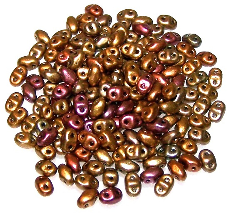 MiniDuo Czech Glass Beads - Metallic Orange Rainbow