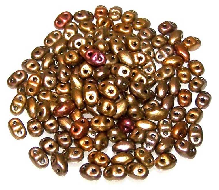 MiniDuo Czech Glass Beads - Metallic Gold Rainbow