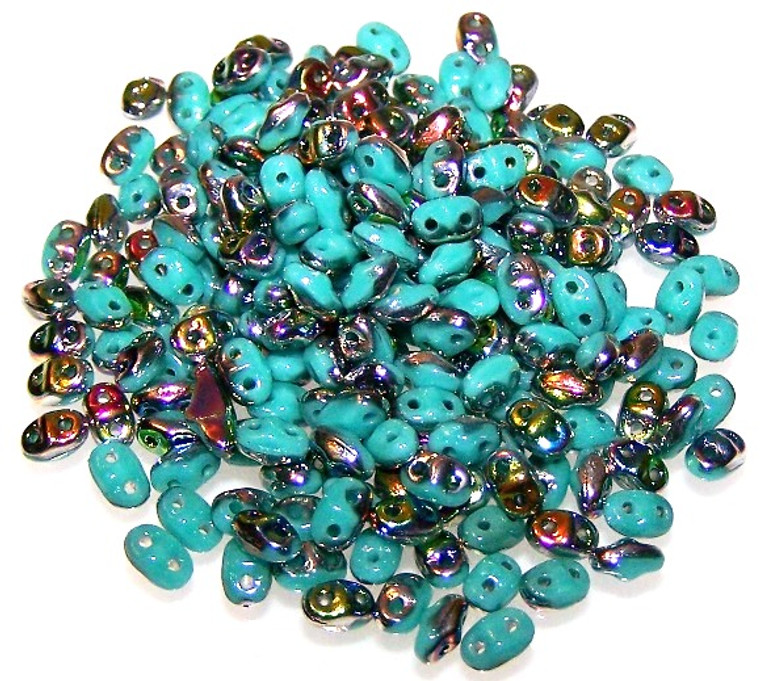 MiniDuo Czech Glass Beads - Turquoise Vitrail