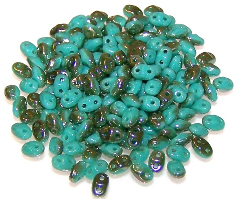 MiniDuo Czech Glass Beads - Turquoise Green Celsian