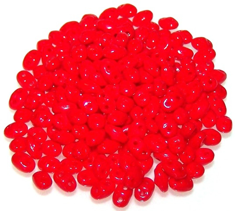 MiniDuo Czech Glass Beads - Opaque Coral Red