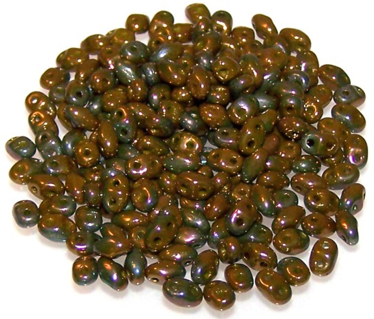 MiniDuo Czech Glass Beads - Opaque Olive Bronze Vega