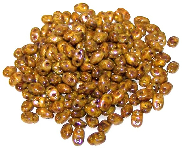 MiniDuo Czech Glass Beads - Opaque Yellow Bronze Picasso