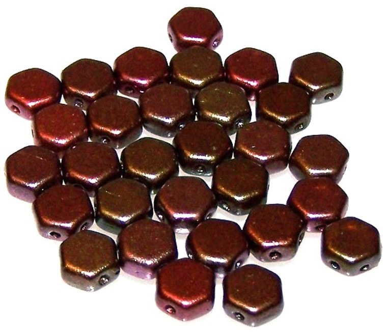Czech Glass 6mm Honeycomb Hex 2-Hole Beads - Crystal Violet Rainbow