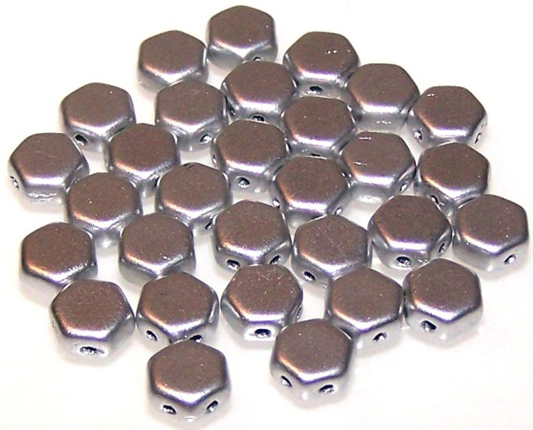 Czech Glass 6mm Honeycomb Hex 2-Hole Beads - Crystal Bronze Aluminum