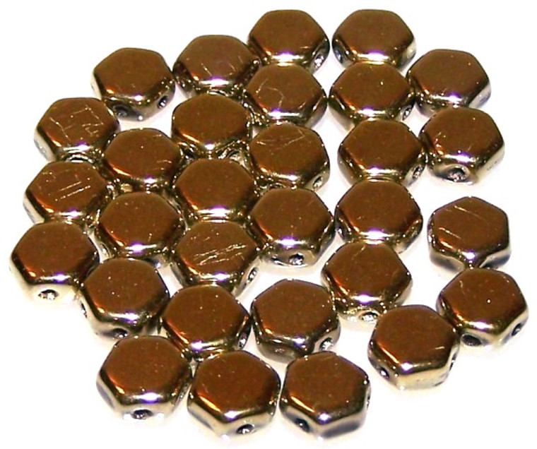 Czech Glass 6mm Honeycomb Hex 2-Hole Beads - Crystal Full Amber