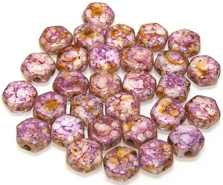 Czech Glass 6mm Honeycomb Hex 2-Hole Beads - Senegal Purple