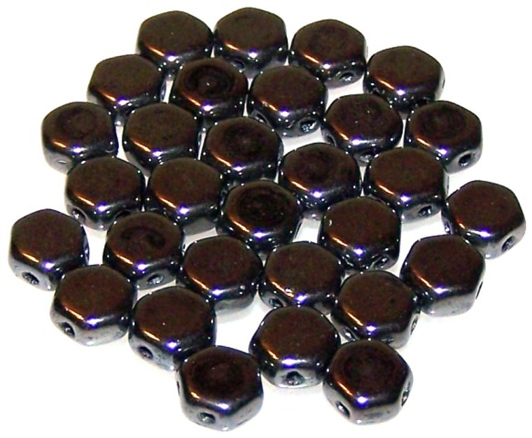 Czech Glass 6mm Honeycomb Hex 2-Hole Beads - Hematite
