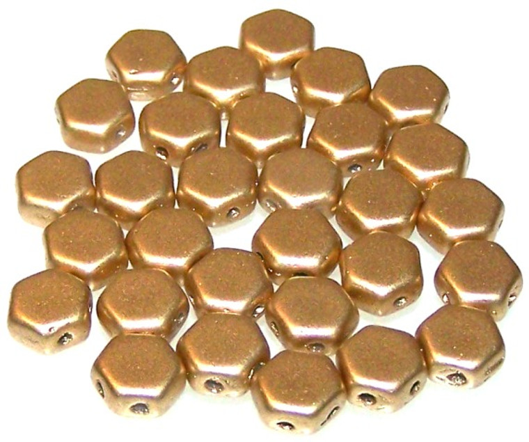 Czech Glass 6mm Honeycomb Hex 2-Hole Beads - Aztec Gold