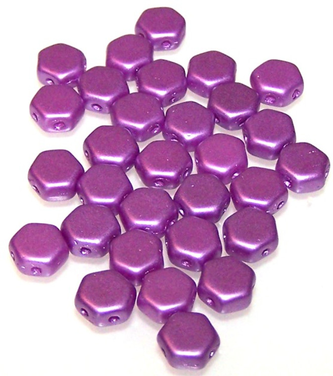 Czech Glass 6mm Honeycomb Hex 2-Hole Beads - Pastel Lilac