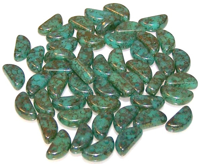 Czech Glass 2-Hole 8x4mm Half Moon Beads - Turquoise Luster