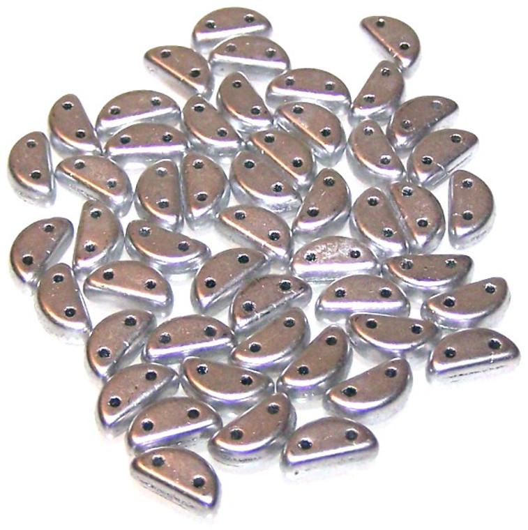 Czech Glass 2-Hole 8x4mm Half Moon Beads - Aluminum