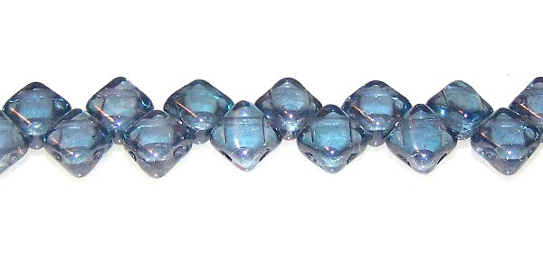 40 Czech Glass Silky 2-Hole 6mm Beads - Alexandrite Blue Luster