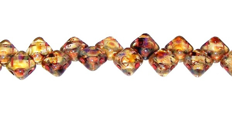 40 Czech Glass Silky 2-Hole 6mm Beads - Alexandrite Travertine