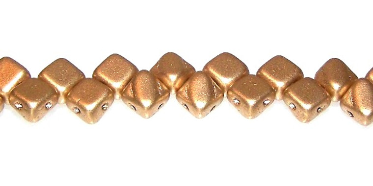 40 Czech Glass Silky 2-Hole 6mm Beads - Aztec Gold