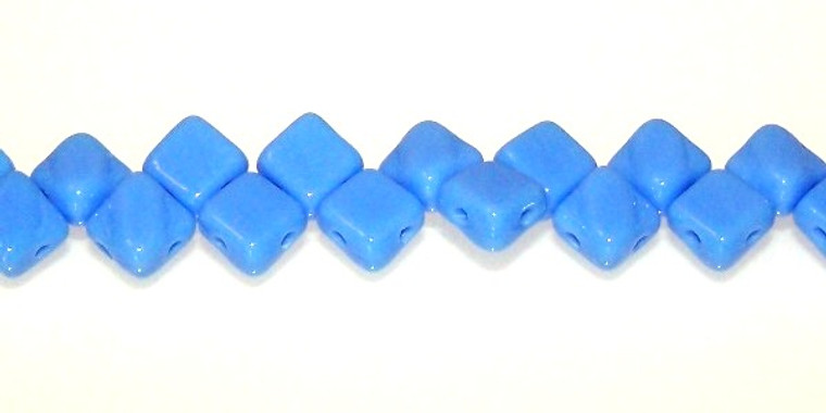 40 Czech Glass Silky 2-Hole 6mm Beads - Blue Opaque