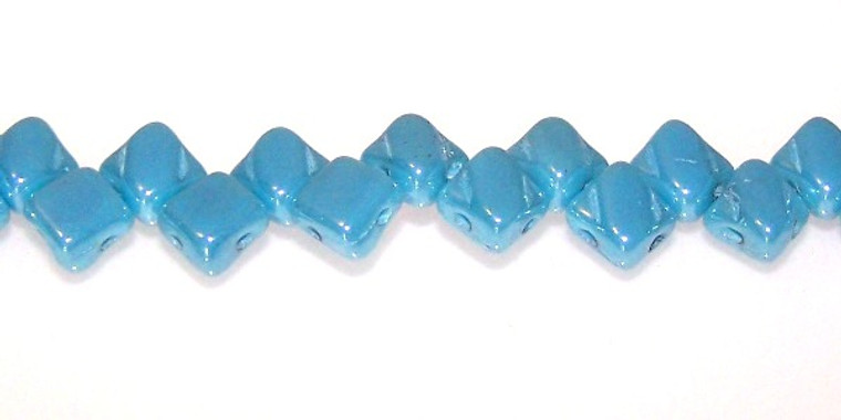 40 Czech Glass Silky 2-Hole 6mm Beads - Blue Turquoise