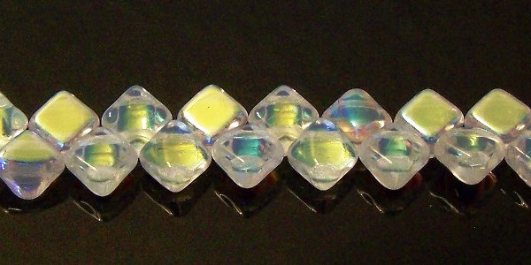 40 Czech Glass Silky 2-Hole 6mm Beads - Crystal AB