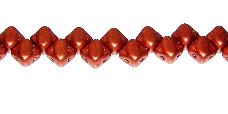 40 Czech Glass Silky 2-Hole 6mm Beads - Crystal Bronze Fire Red