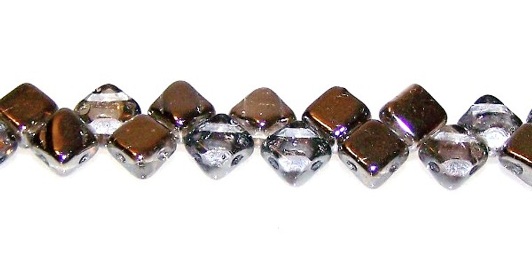 40 Czech Glass Silky 2-Hole 6mm Beads - Crystal Chrome