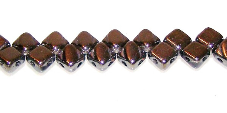 40 Czech Glass Silky 2-Hole 6mm Beads - Crystal Full Chrome