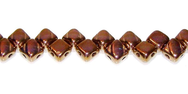 40 Czech Glass Silky 2-Hole 6mm Beads - Crystal Gold Luster