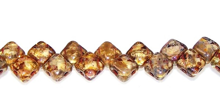 40 Czech Glass Silky 2-Hole 6mm Beads - Crystal Picasso