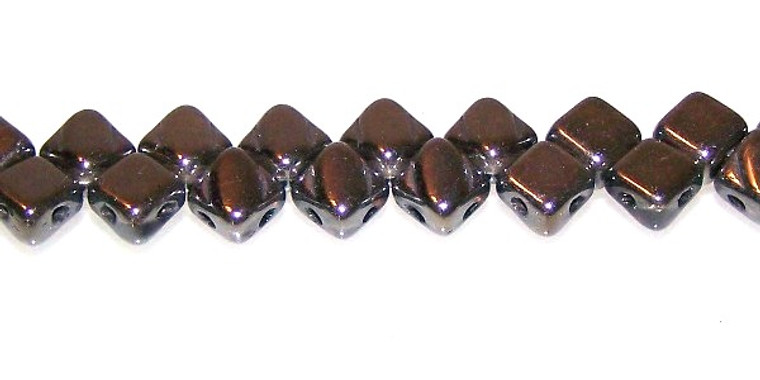 40 Czech Glass Silky 2-Hole 6mm Beads - Crystal Platinum