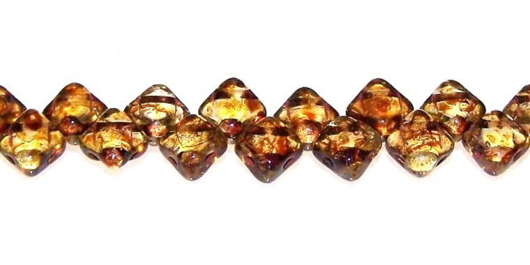 40 Czech Glass Silky 2-Hole 6mm Beads - Crystal Travertine Dark