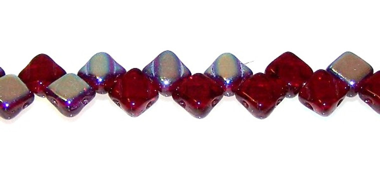 40 Czech Glass Silky 2-Hole 6mm Beads - Dark Ruby AB