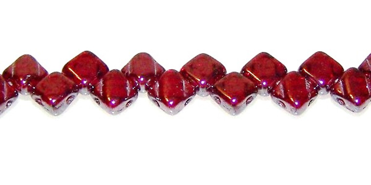 40 Czech Glass Silky 2-Hole 6mm Beads - Dark Ruby Luster