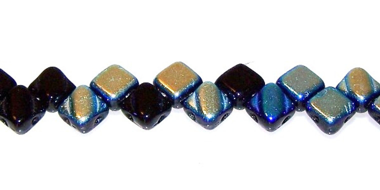 40 Czech Glass Silky 2-Hole 6mm Beads - Jet AB