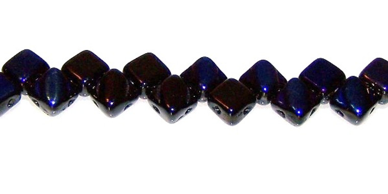 40 Czech Glass Silky 2-Hole 6mm Beads - Jet Azuro