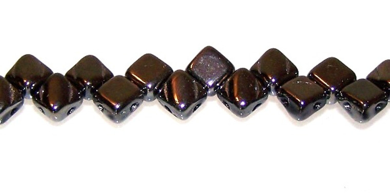 40 Czech Glass Silky 2-Hole 6mm Beads - Jet Full Chrome