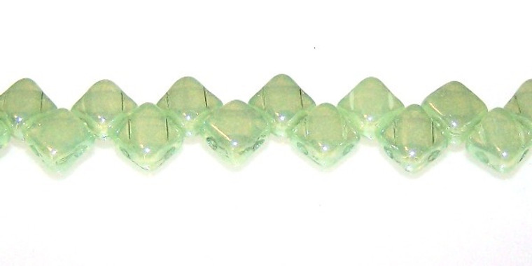 40 Czech Glass Silky 2-Hole 6mm Beads - Milk Jonquil Green Luster