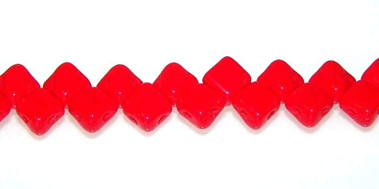 40 Czech Glass Silky 2-Hole 6mm Beads - Opaque Red