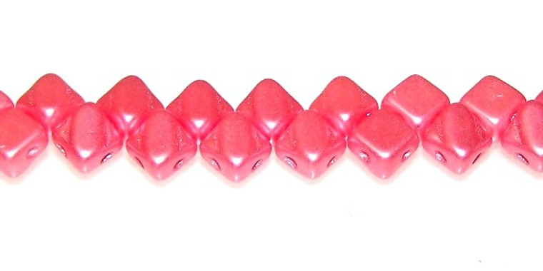 40 Czech Glass Silky 2-Hole 6mm Beads - Pastel Light Coral