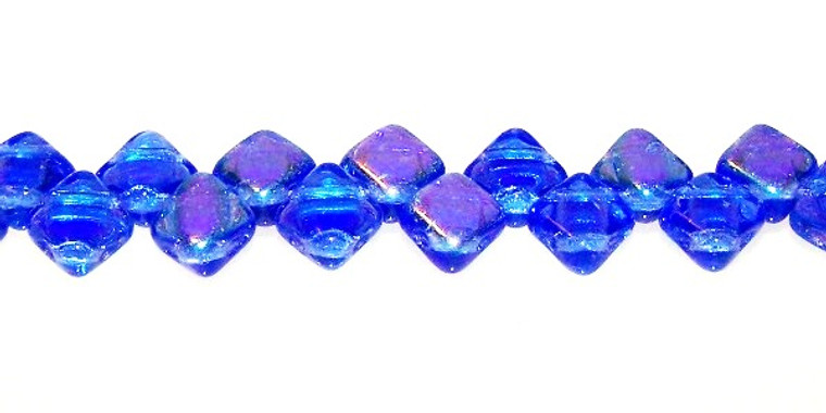 40 Czech Glass Silky 2-Hole 6mm Beads - Sapphire AB