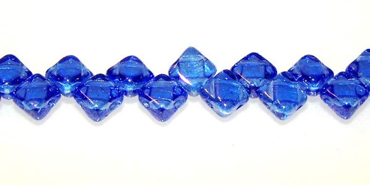 40 Czech Glass Silky 2-Hole 6mm Beads - Sapphire Luster