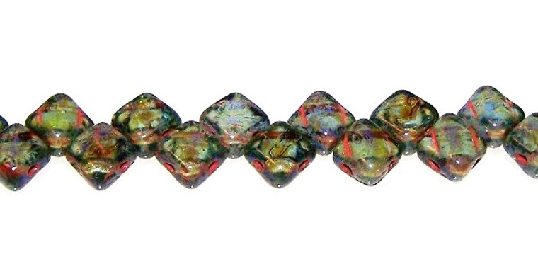 40 Czech Glass Silky 2-Hole 6mm Beads - Sapphire Travertine