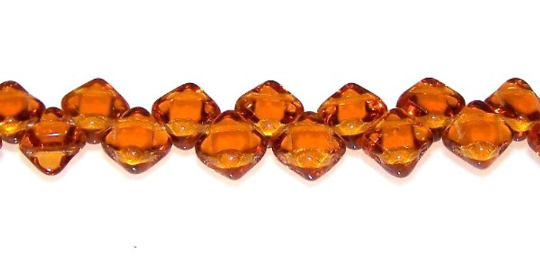 40 Czech Glass Silky 2-Hole 6mm Beads - Topaz