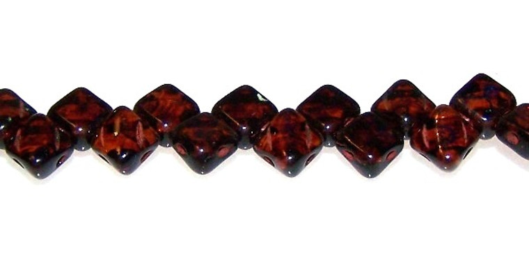 40 Czech Glass Silky 2-Hole 6mm Beads - Topaz Travertine