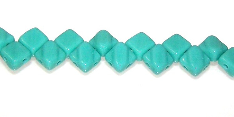 40 Czech Glass Silky 2-Hole 6mm Beads - Turquoise Green