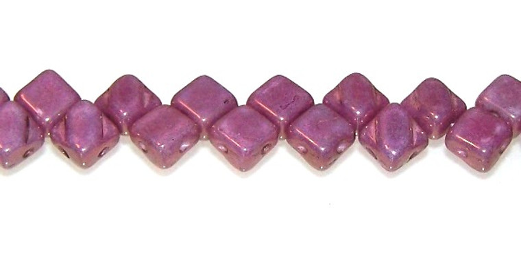 40 Czech Glass Silky 2-Hole 6mm Beads - White Alabaster Purple Luster