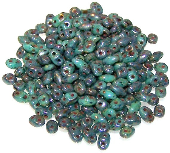 MiniDuo Czech Glass Beads - Turquoise Bronze Picasso