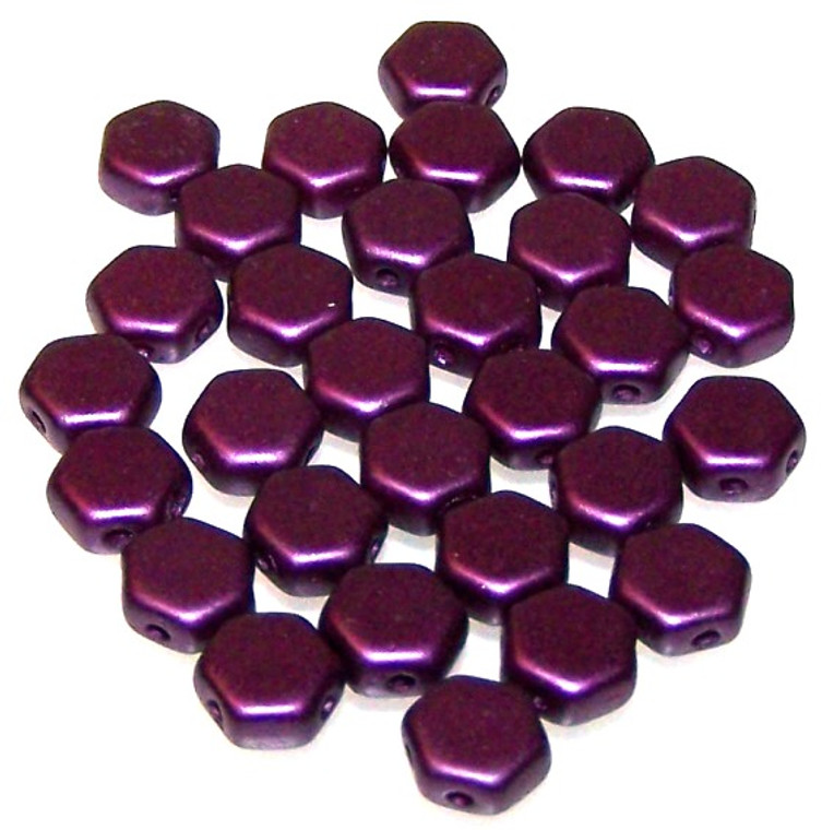 Czech Glass 6mm Honeycomb Hex 2-Hole Beads - Pastel Bordeaux