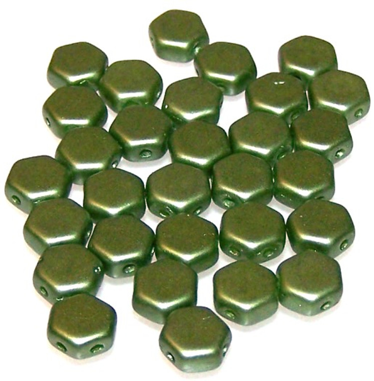 Czech Glass 6mm Honeycomb Hex 2-Hole Beads - Pastel Olivine