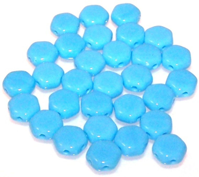 Czech Glass 6mm Honeycomb Hex 2-Hole Beads - Turquoise Blue Opaque