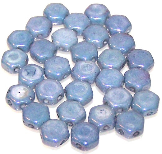Czech Glass 6mm Honeycomb Hex 2-Hole Beads - Blue Luster